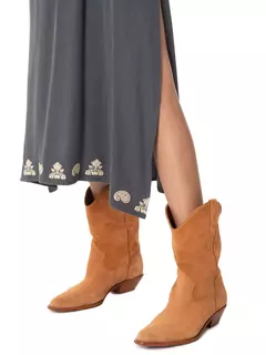 vestido midi bordado Rafis chumbo - Maria filó - loja online