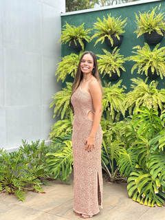 vestido tricot larissa rendado frente única bege