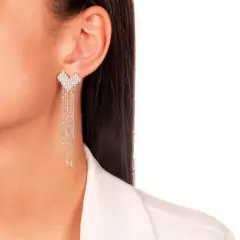 brinco coração franja ródio branco - comprar online