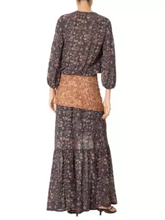 Vestido Longo Faixa Estampa Lush chumbo - MARIA FILÓ - ELMÊ