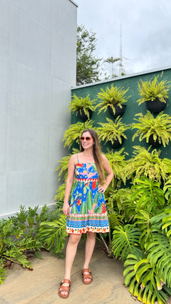 vestido anna curto estampa cajueiro com lurex - azul - comprar online