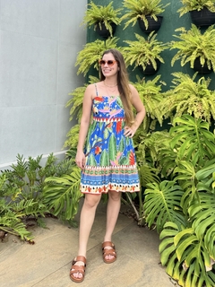 vestido anna curto estampa cajueiro com lurex - azul
