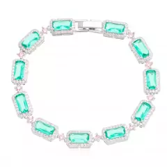 Pulseira retangular cravejada ródio branco turmalina
