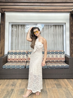vestido tricot flor areia - comprar online