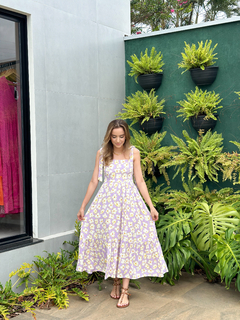 Vestido luana viscolinho florido lilás