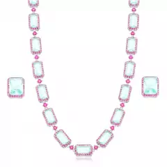 Conjunto retangular cravejado aqua marinha