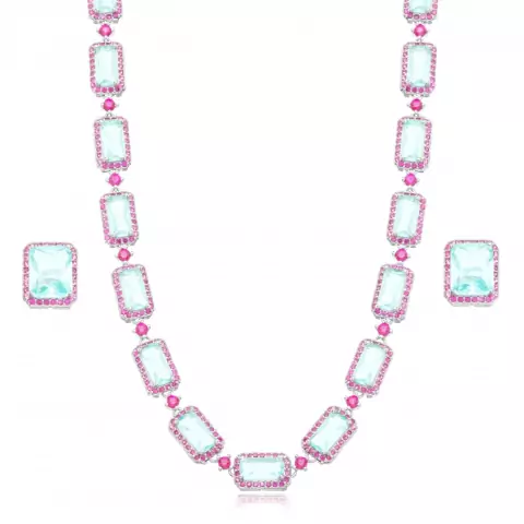 Conjunto retangular cravejado aqua marinha