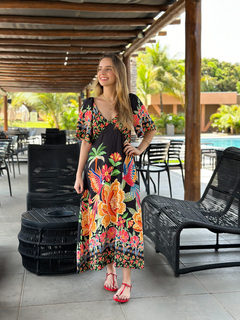 vestido helena manga midi estampa arara - cores - ELMÊ