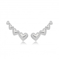 brinco ear cuff 4 corações ródio branco
