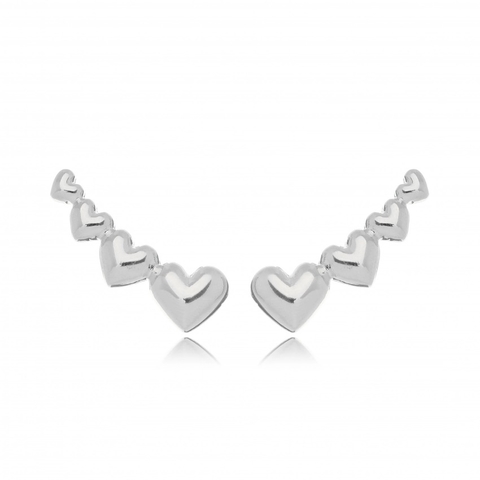 brinco ear cuff 4 corações ródio branco