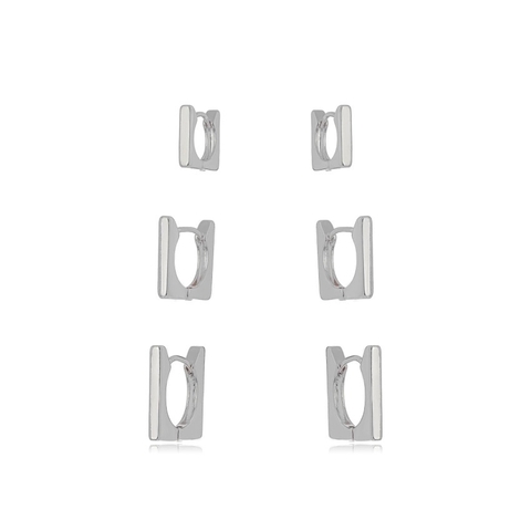 trio argola lisa quadrada Soho Ródio branco