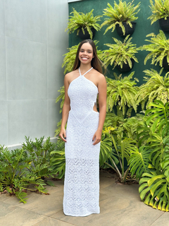 vestido tricot larissa rendado frente única branco