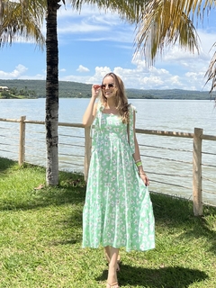 Vestido luana viscolinho florido verde água