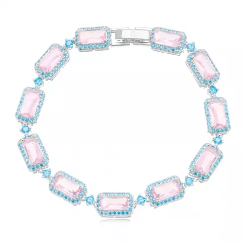 Pulseira retangular cravejada ródio branco rosa quartzo