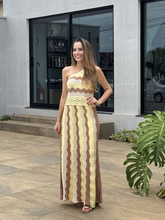 vestido tricot nula manga listras amarelo