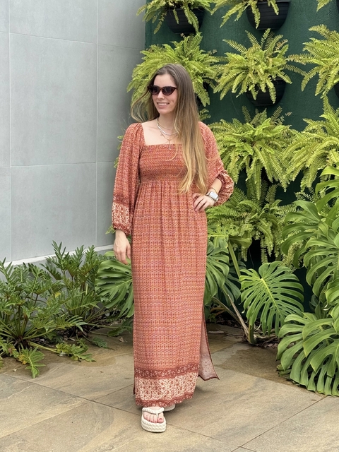 vestido midi estampa surya macadâmia - Maria filó