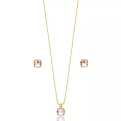 Conjunto Redondo Rosa Quartzo - ouro - comprar online