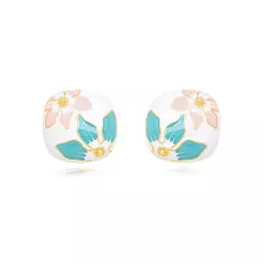brinco flor esmaltado - verde água