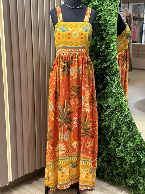vestido fernanda estampa abacaxi decor laranja
