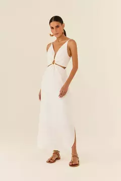 VESTIDO MIDI LINHO VAZADO BRANCO - MARIA FILÓ
