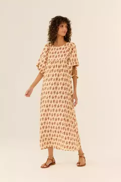 Vestido detalhe pala estampa lila grao - maria filó