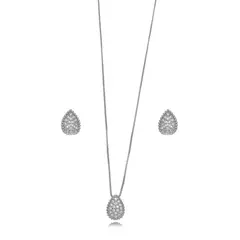 Conjunto gota cravejado - ródio branco