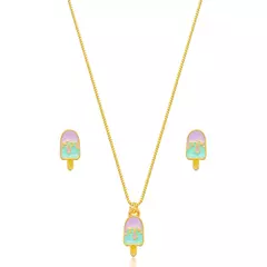 Conjunto Semijoia Infantil Esmaltado Picolé Lilás e Verde