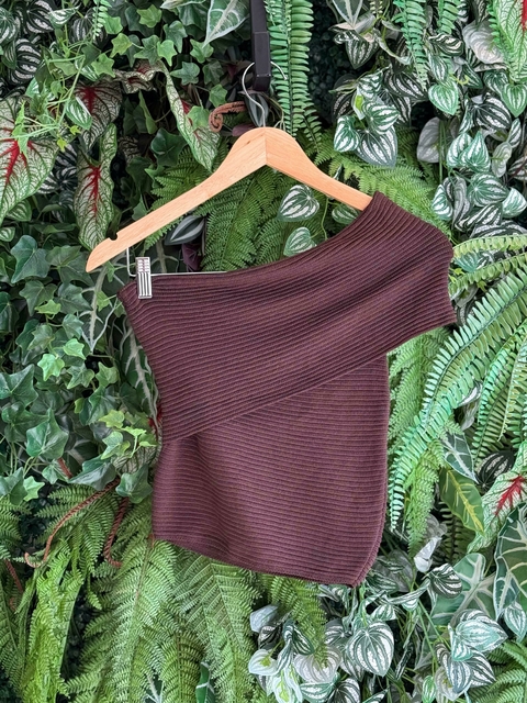 blusa tricot nula manga canelada - marrom - comprar online