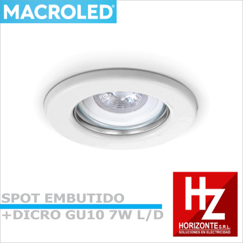 Kit Spot Fijo Blanco Redondo + Dicro GU10 7W LD