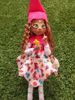 Fada morena vestido borboleta rosa - Duende na Garrafa | Luz de Lótus Artesanato Espiritual
