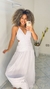 Vestido Laíza de microtule branco longo com amarrações nas costas
