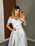 Vestido Longo de noiva tecido zibeline com decote ombro a ombro e fenda na saia - Olivia