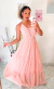 Vestido de festa longo de tule com decote e alça fina
