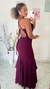 VESTIDO DE FESTA REBECA LONGO DE ALÇA FINA COM BABADOS NO BUSTO SEREIA - loja online