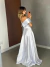 Image of Long Zibeline Wedding Dress with Off-the-Shoulder Neckline and Skirt Slit - Olivia