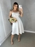 Vestido de noiva alfaiataria com alça fina regulavél, cinto e saia rodada - Rebeca