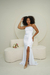 VESTIDO DE NOIVA LONGO SEM ALÇA MINIMALISTA COM FENDA NA SAIA-ESTRELA - Closet Garota Up Vestidos Brancos para Casamento Civil -
