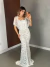 Vestido de noiva longo com renda branca e fundo nudo modelo ombro a ombro - Verônica - comprar online