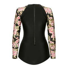 Maiô manga longa recorte preto + sakura preto - comprar online