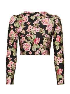 Cropped manga longa sakura preto