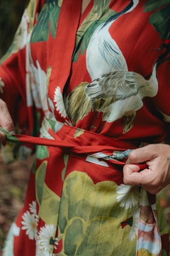 Kimono longo tsuru vermelho - by the sea