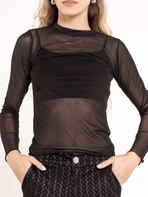 blusa transparente preta