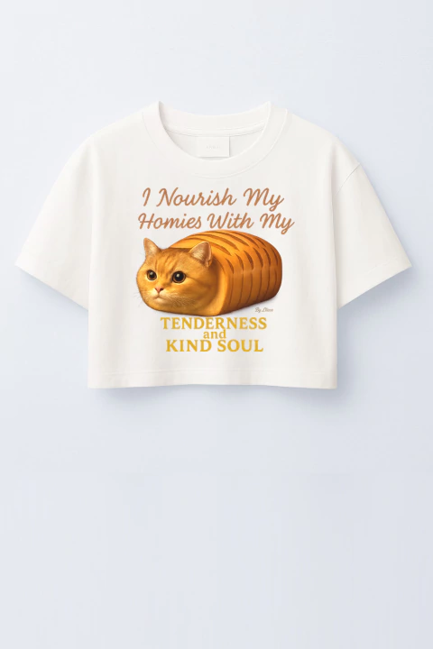 Camiseta Cropped Alongada Pão no Gato - comprar online