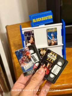 Image of Mini VHS Set – Star Wars Trilogies (6 Films) with Blockbuster stand