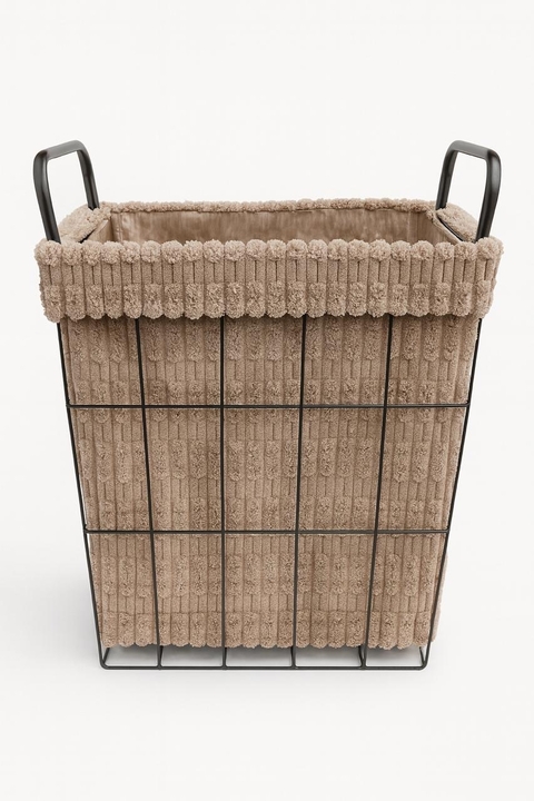 CANASTO LAUNDRY BEIGE VELVET RECTANGULAR - comprar online