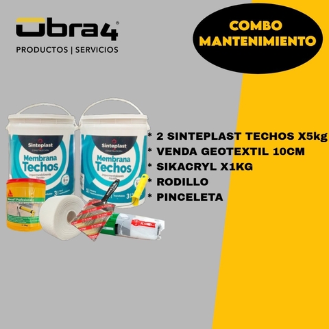 2 Sinteplast Techos x 5 Kg + Venda geotextil 10cm + Sikacryl x 1 Kg + Rodillo + Pinceleta - comprar online