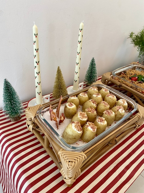 TOALHA NATAL LISTRADA VERMELHO E NUDE