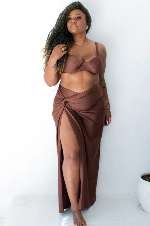 Saia Longa Fenda Bali Marrom - comprar online