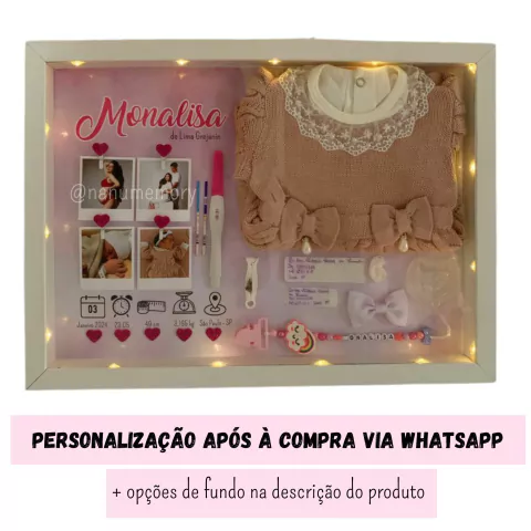 Quadro Luminária Saída Maternidade - 4 fotos (Pode alterar a cor do fundo)