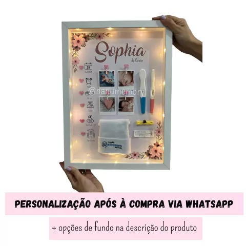 Quadro Luminára Lembranças do Bebê - Floral A3 em pé (Pode alterar a cor do fundo)